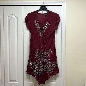 7 islands Burgundy Embroidered Swim Coverup Size 1X